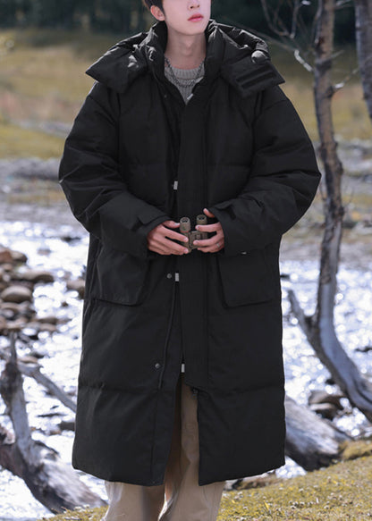 Modern Grey Hooded Button Pockets Duck Down Down Coats Winter Rj017