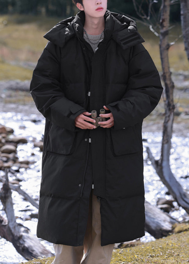 Modern Grey Hooded Button Pockets Duck Down Down Coats Winter Rj017