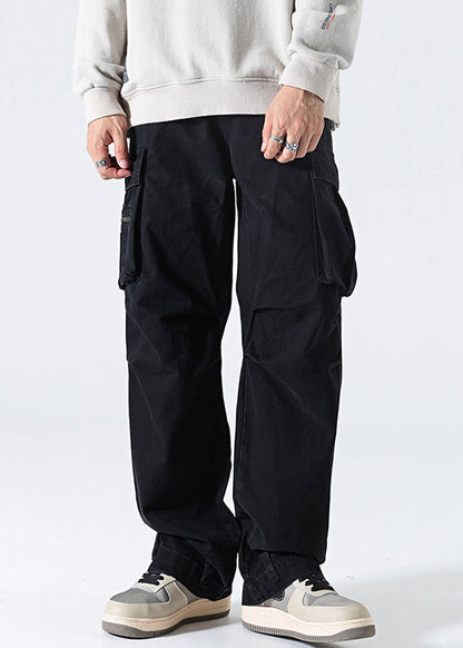 Pants High Spring Waist Grey Cotton Pockets Modern