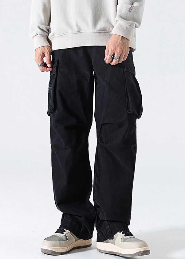 Pants High Spring Waist Grey Cotton Pockets Modern