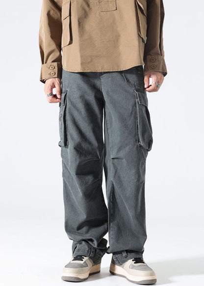 Pants High Spring Waist Grey Cotton Pockets Modern