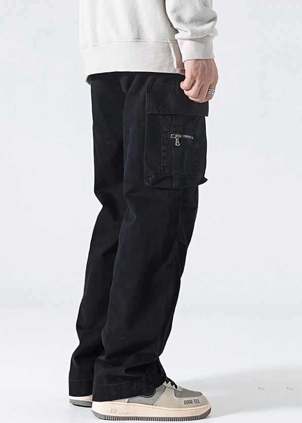 Pants High Spring Waist Grey Cotton Pockets Modern