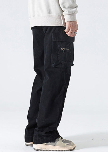 Pants High Spring Waist Grey Cotton Pockets Modern