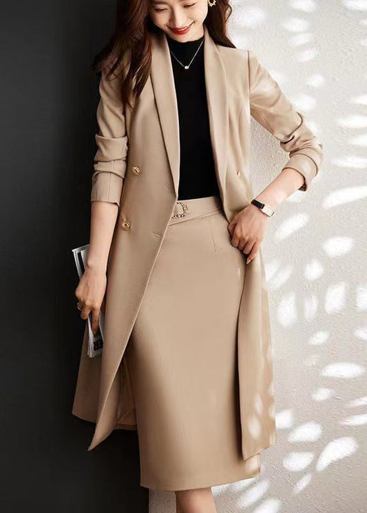 Modern Khaki Double Breast Formal Trench Coat Spring Yj026