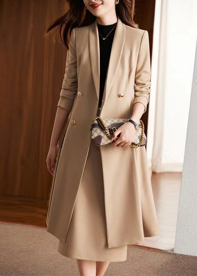 Modern Khaki Double Breast Formal Trench Coat Spring Yj026
