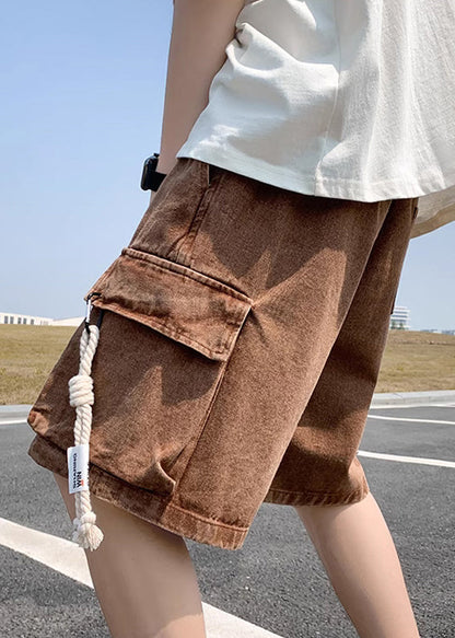 Modern Light Blue Pockets Drawstring Denim Shorts Summer Yl021