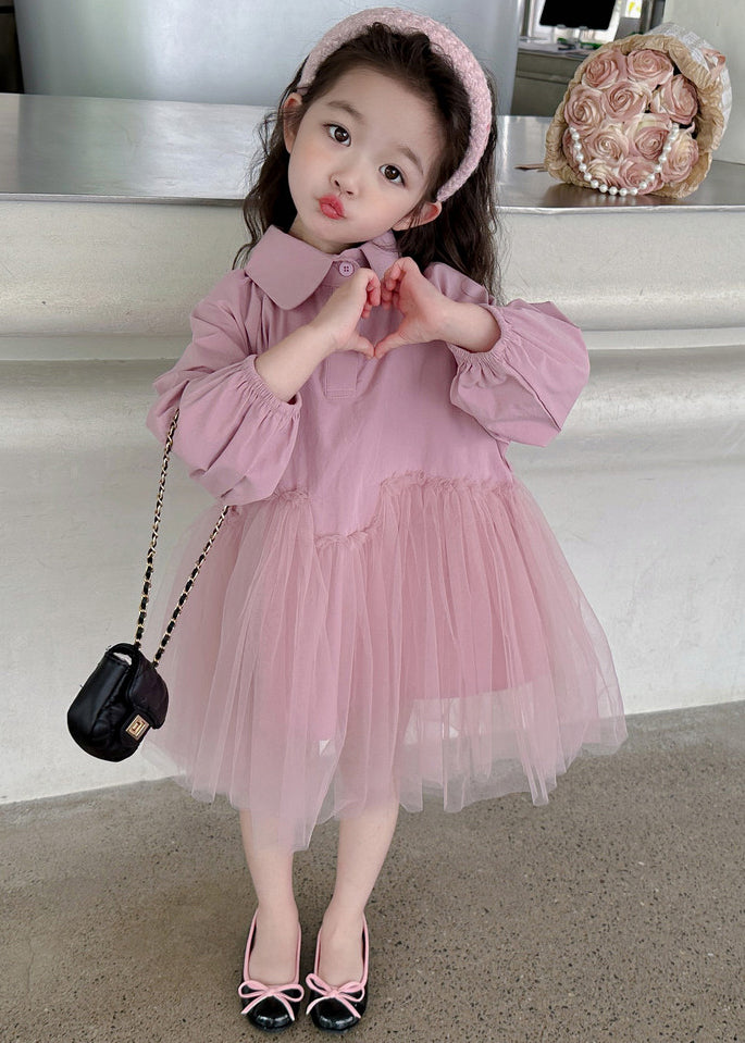 Modern Light Green Peter Pan Collar Tulle Patchwork Long Dress Long Sleeve Ss1060