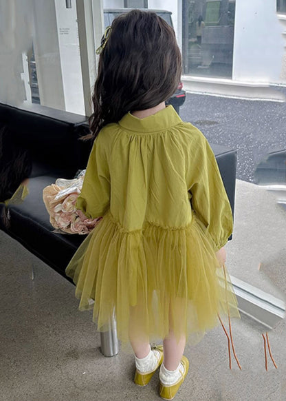 Modern Light Green Peter Pan Collar Tulle Patchwork Long Dress Long Sleeve Ss1060