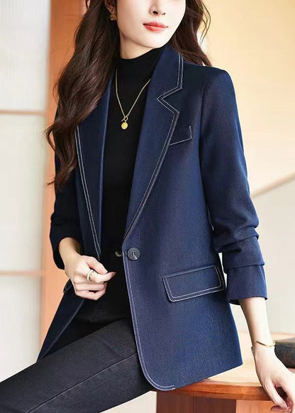 Modern Navy Notched Silm Fit Denim Coat Spring Yj025