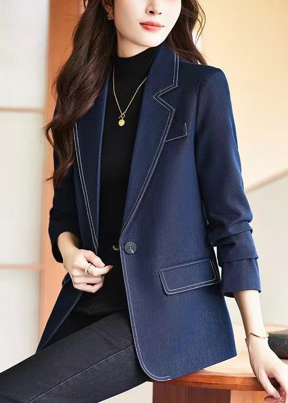 Modern Navy Notched Silm Fit Denim Coat Spring Yj025