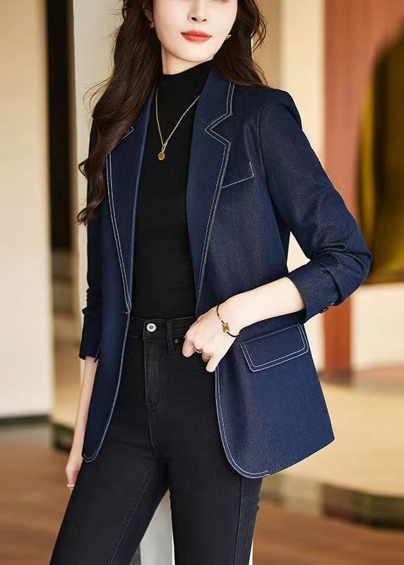 Modern Navy Notched Silm Fit Denim Coat Spring Yj025