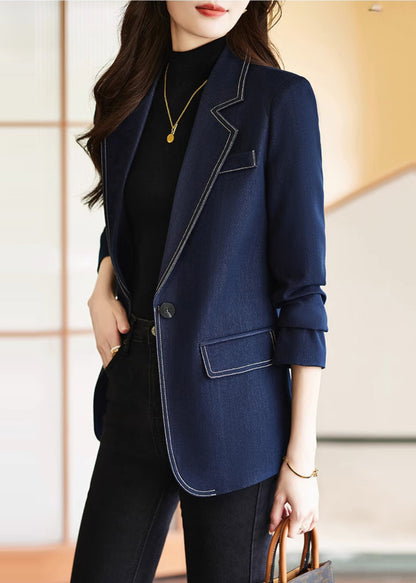 Modern Navy Notched Silm Fit Denim Coat Spring Yj025
