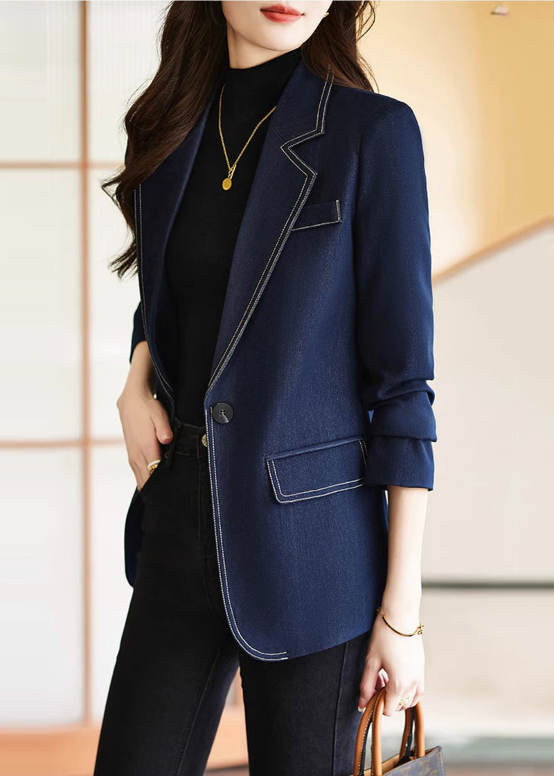 Modern Navy Notched Silm Fit Denim Coat Spring Yj025