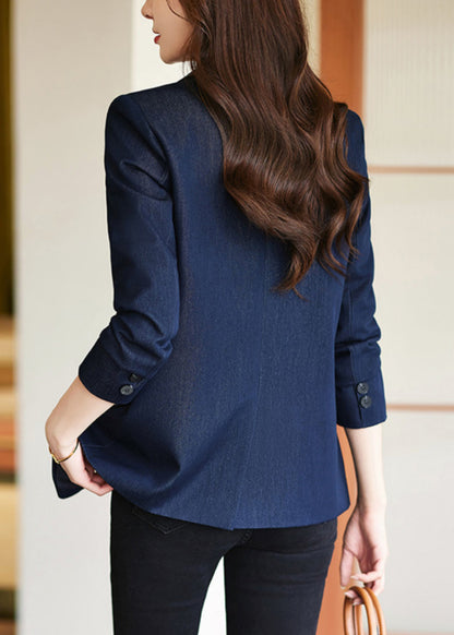 Modern Navy Notched Silm Fit Denim Coat Spring Yj025