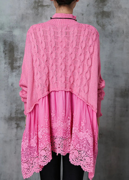 Modern Pink Oversized Patchwork Knit Long Sweater Spring Jk1068