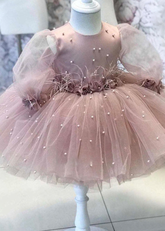 Modern Pink Patchwork Nail Bead Tulle Maxi Dress Fall Yg023
