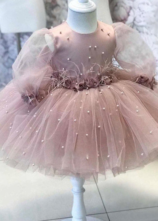 Modern Pink Patchwork Nail Bead Tulle Maxi Dress Fall Yg023