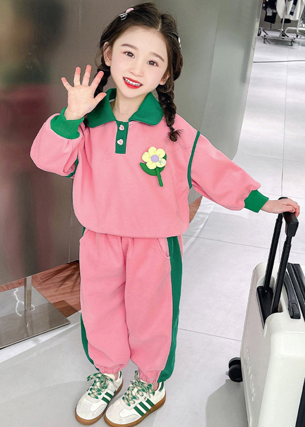 Modern Pink Peter Pan Collar Top and Lantern Pants Two Pieces Set Spring Tr034