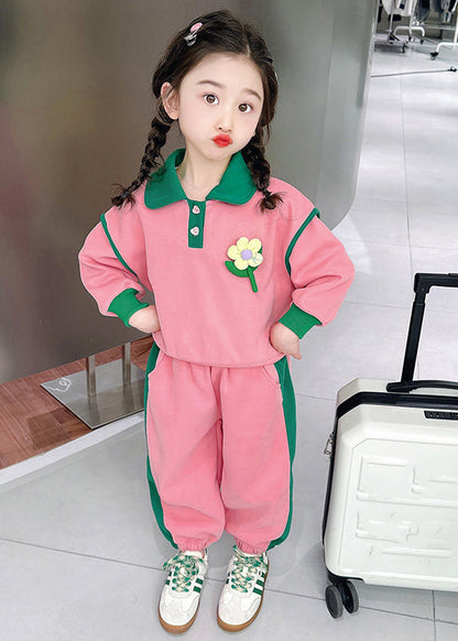 Modern Pink Peter Pan Collar Top and Lantern Pants Two Pieces Set Spring Tr034