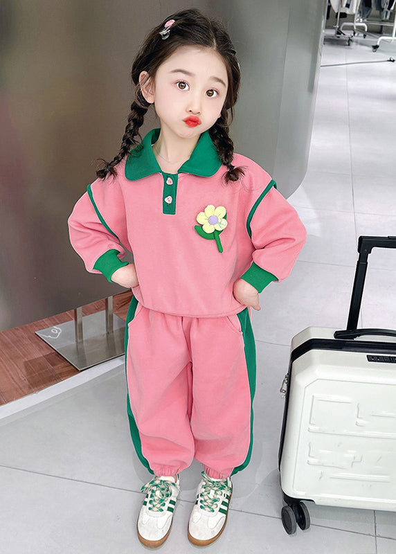 Modern Pink Peter Pan Collar Top and Lantern Pants Two Pieces Set Spring Tr034