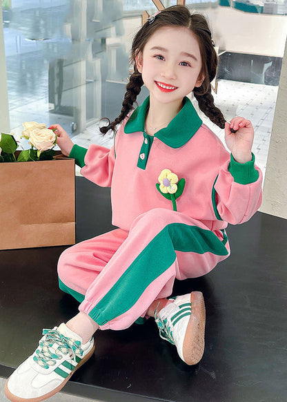 Modern Pink Peter Pan Collar Top and Lantern Pants Two Pieces Set Spring Tr034