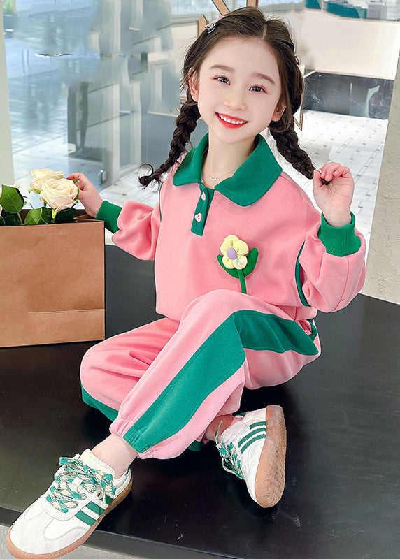 Modern Pink Peter Pan Collar Top and Lantern Pants Two Pieces Set Spring Tr034