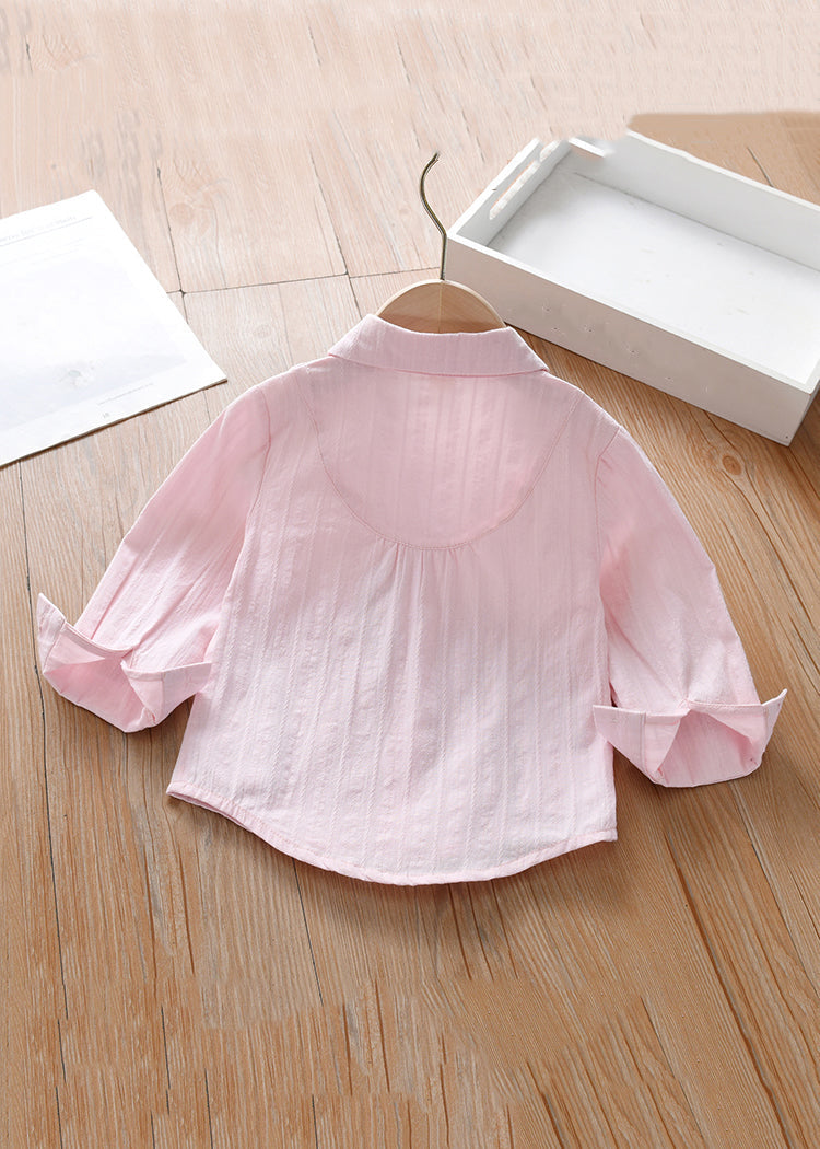 Modern Pink Peter Pan Collar Print Cotton Blouse Long Sleeve Yu1033