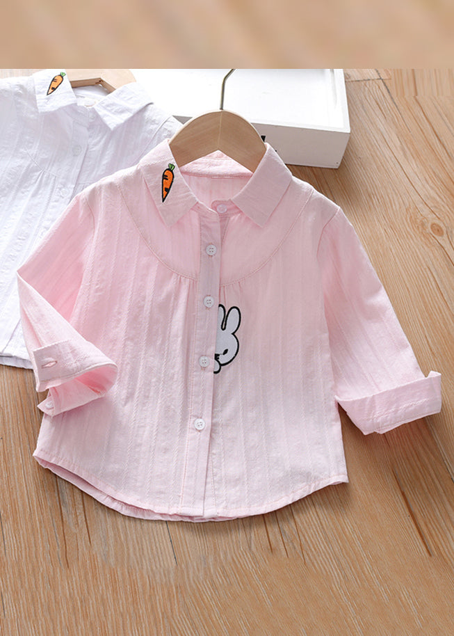 Modern Pink Peter Pan Collar Print Cotton Blouse Long Sleeve Yu1033