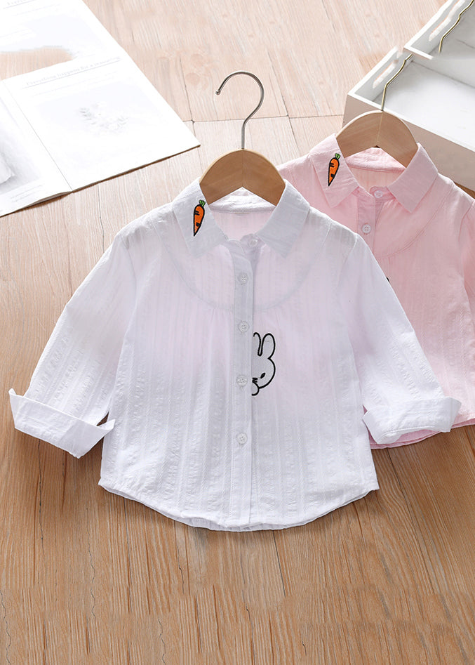 Modern Pink Peter Pan Collar Print Cotton Blouse Long Sleeve Yu1033