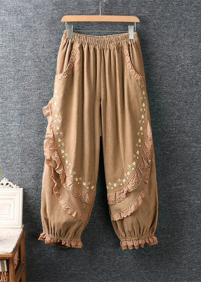 Modern Purple Embroidered Lace Ruffled Patchwork High Waist Lantern Pants Vb1044
