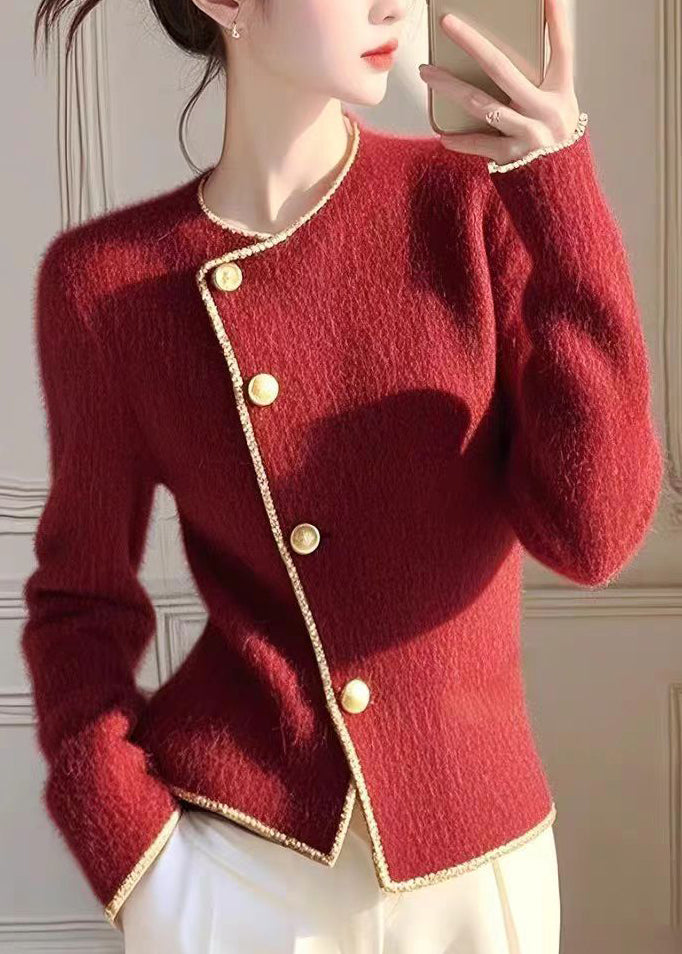 Modern Red O Neck Button Knit Slim Fit Coat Spring Yy035