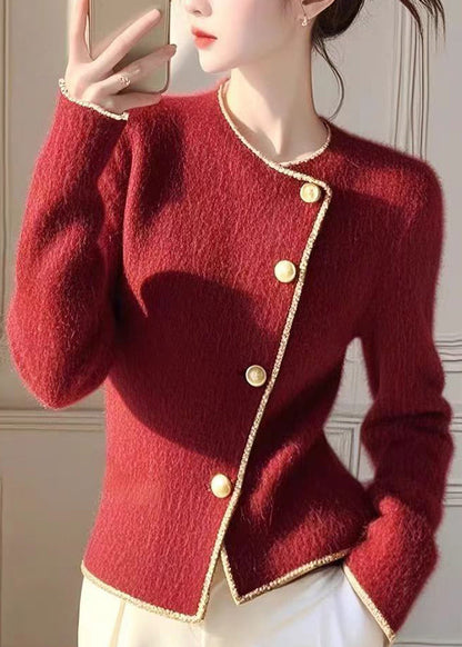 Modern Red O Neck Button Knit Slim Fit Coat Spring Yy035