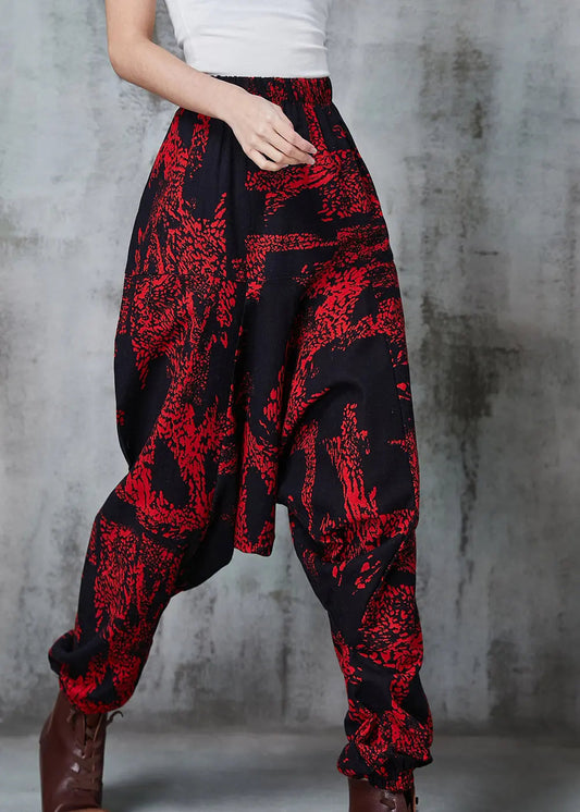 Modern Red Oversized Print Cotton Harem Pants Spring Jk1011