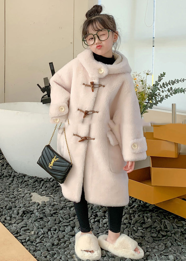 Modern White Button Mink Velvet Long Hooded Coats Winter Tg016