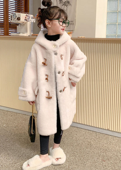 Modern White Button Mink Velvet Long Hooded Coats Winter Tg016