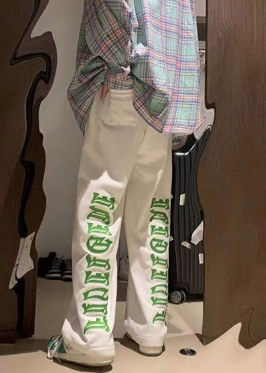 Modern White Letter Elastic Waist Warm Fleece Pants Winter Wa037