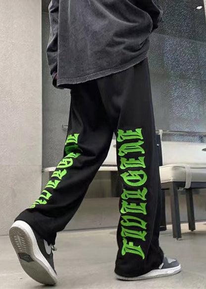 Modern White Letter Elastic Waist Warm Fleece Pants Winter Wa037