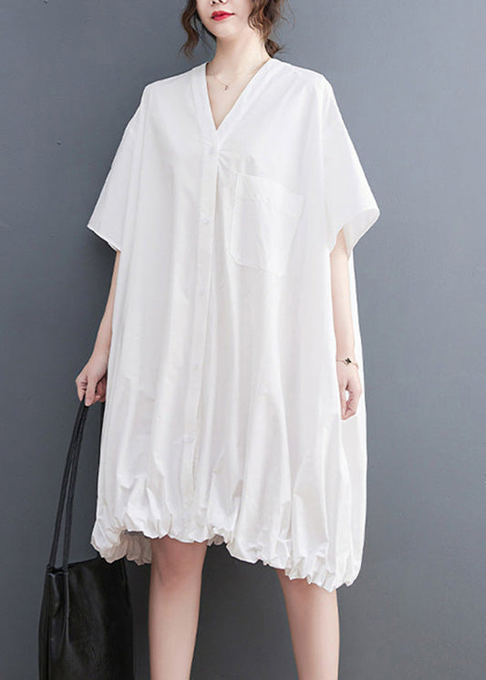 Modern Yellow V Neck Wrinkled Button Maxi Dresses Short Sleeve Ac2059