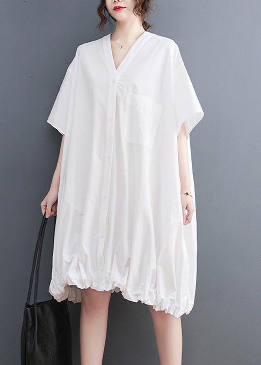 Modern Yellow V Neck Wrinkled Button Maxi Dresses Short Sleeve Ac2059