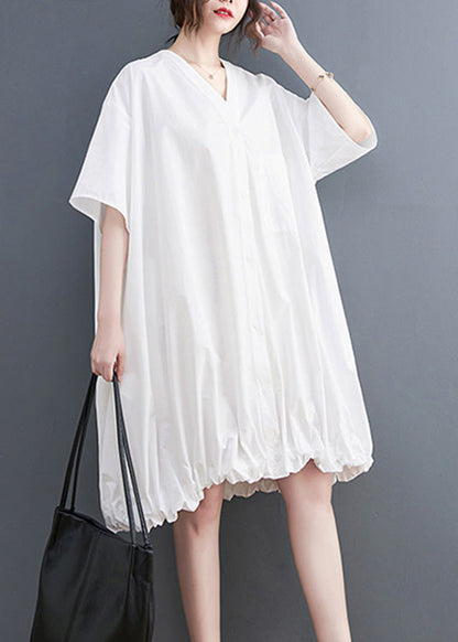 Modern Yellow V Neck Wrinkled Button Maxi Dresses Short Sleeve Ac2059