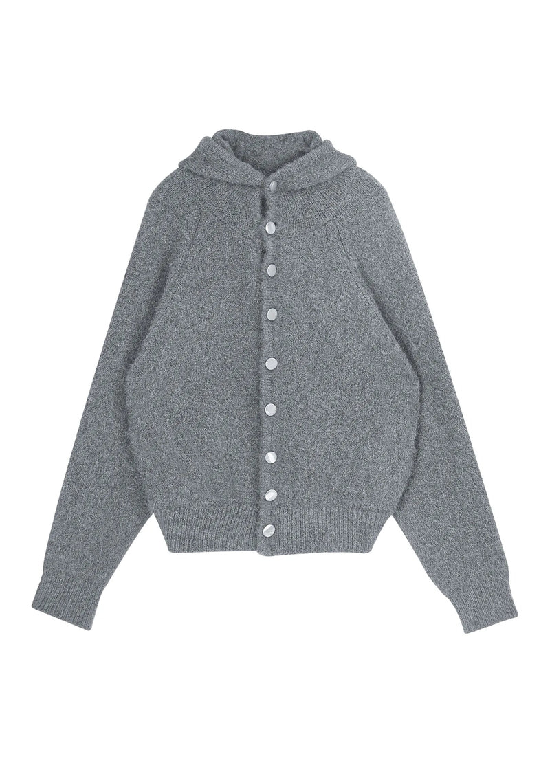 Hooded Button Mohair Cardigan