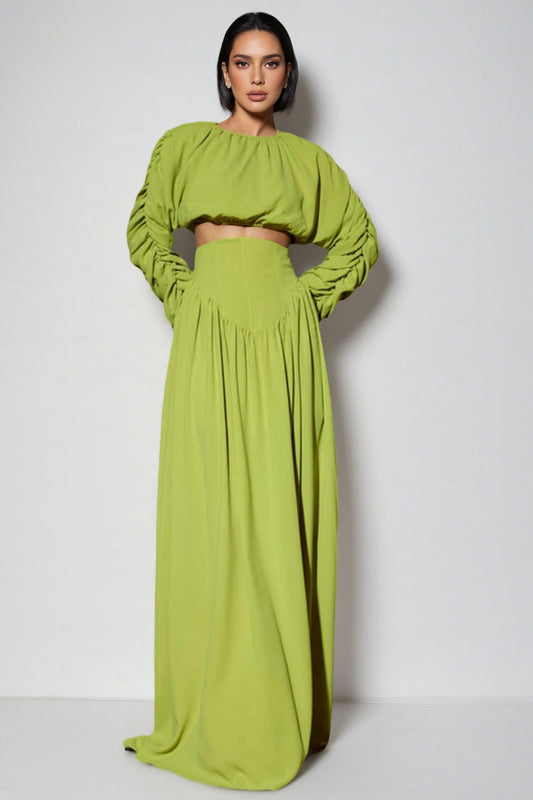 Berenice Lace-up Pleated Maxi Dress Two-piece Set