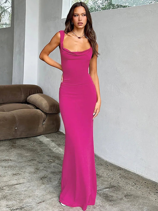 Bow Backless Bodycon Maxi Dress for V Neck Sleeveless Backless Club Party Long Dress New