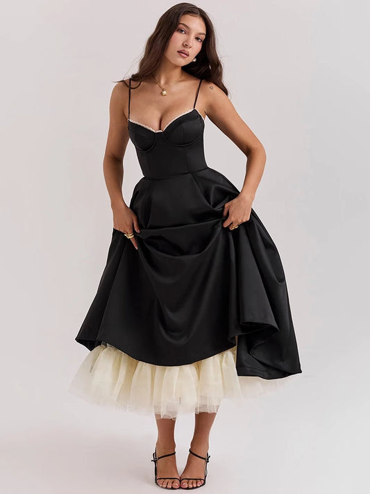 A-line Backless Midi Dress for Spaghetti Strap Sleeveless Loose Club Party Dress New
