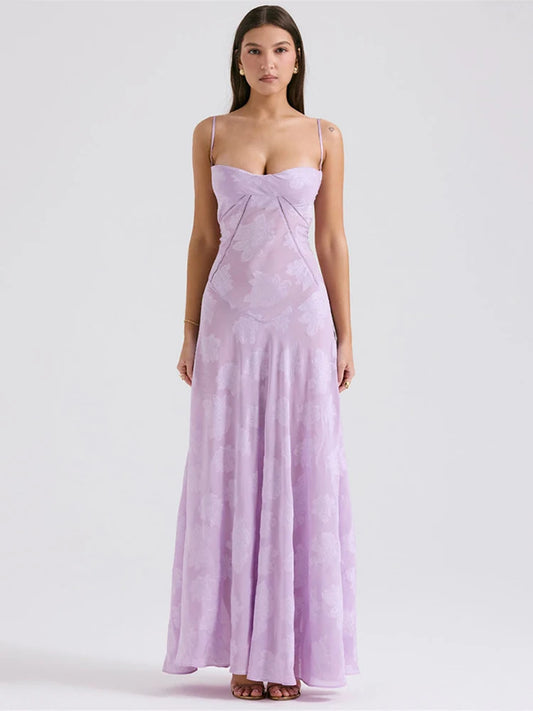 Print Backless Maxi Dress for New Spaghetti Strap Sleeveless Loose A-line Club Party Long Dress