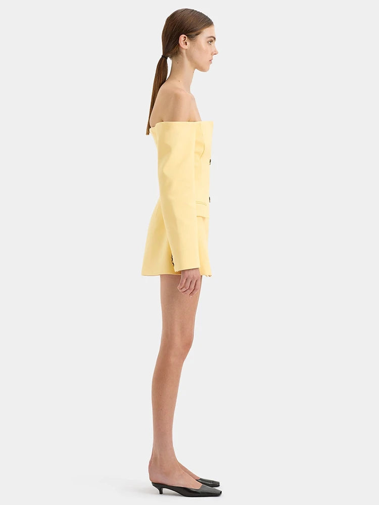 Off-shoulder Strapless Blazer Dress for Zipper Two Pocket Long Sleeve Backless Mini Dress