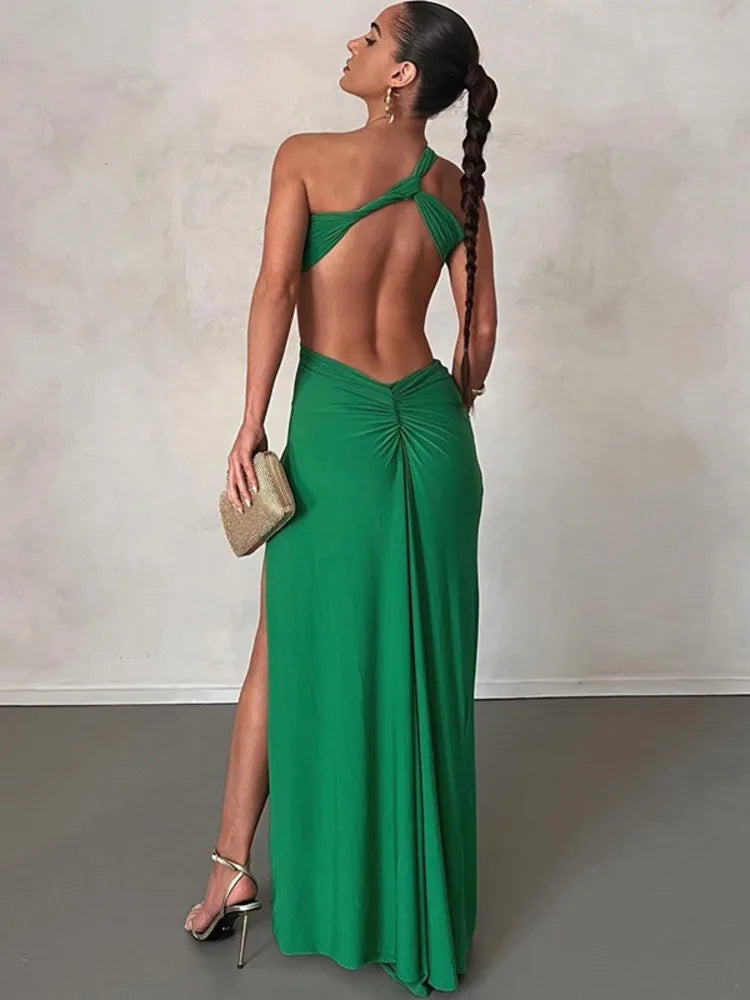 One Shoulder Strap Backless Maxi Dress for Gown Strapless Sleeveless Backless Thigh High Split Evening Dress