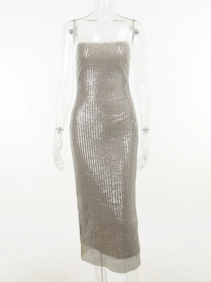 Glitter Sparkle Spaghetti Strap Sleeveless Maxi Dress