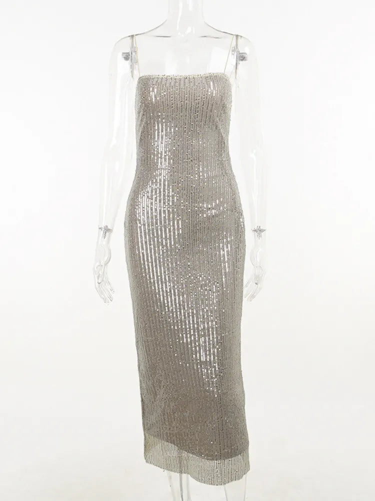 Glitter Sparkle Spaghetti Strap Sleeveless Maxi Dress