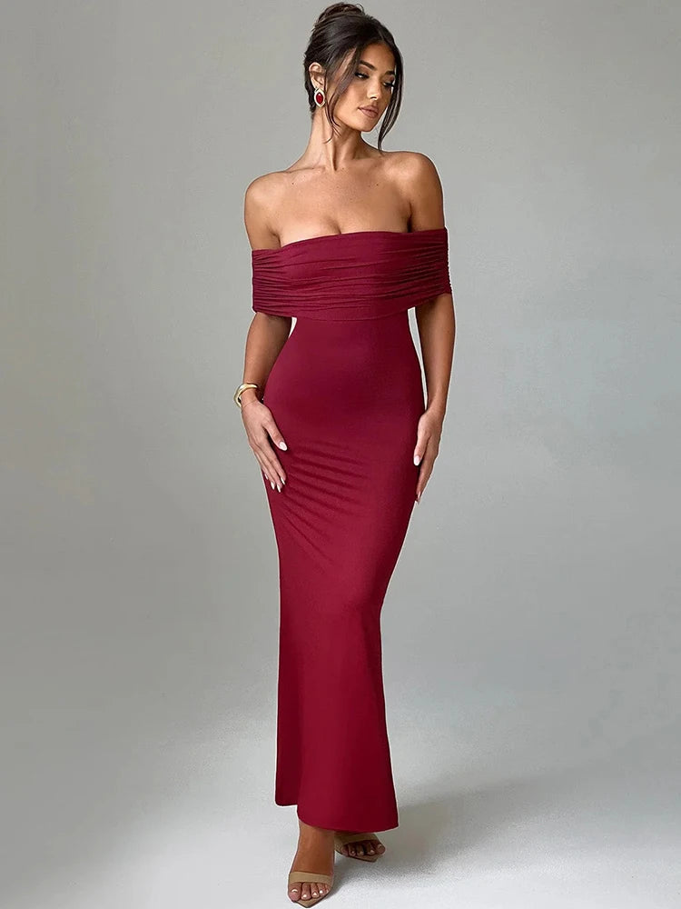Strapless Backless Maxi Dress - Off-shoulder Sleeveless Bodycon Christmas Party Dress